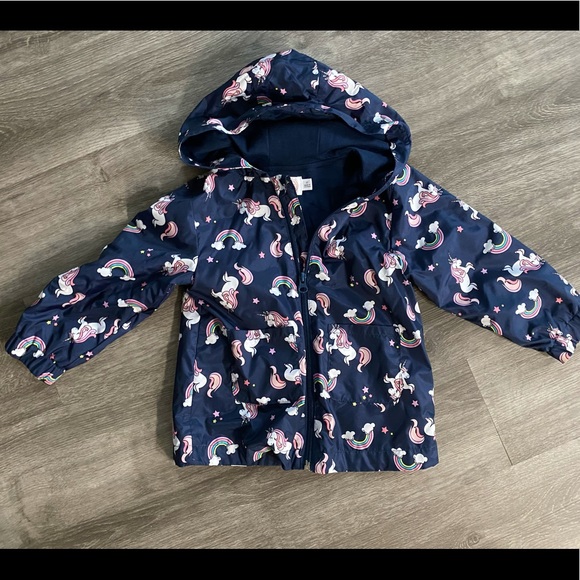 Wonder Nation Girls Navy Unicorn rain jacket - Picture 1 of 5